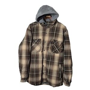 Smith's Workwear Jacket Mens XL Brown Plaid Hooded Sherpa Lined Flannel Shacket